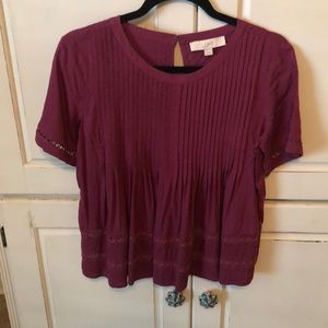 LOFT purple pleated top